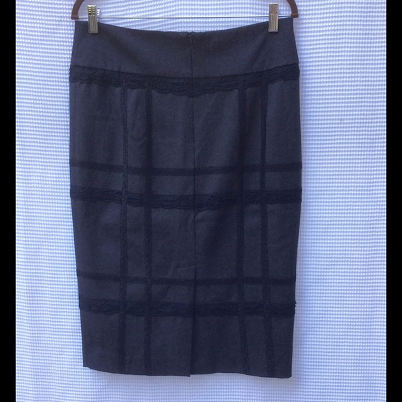 Gray Pencil Skirt w/ Lace L 12 - Picture 2 of 4